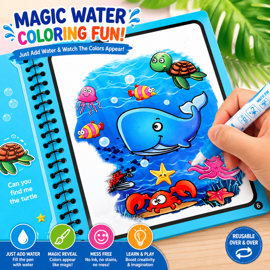 AquaCanvas Genius Kit — Mess-Free Reusable Water Painting Book for Toddlers & Kids