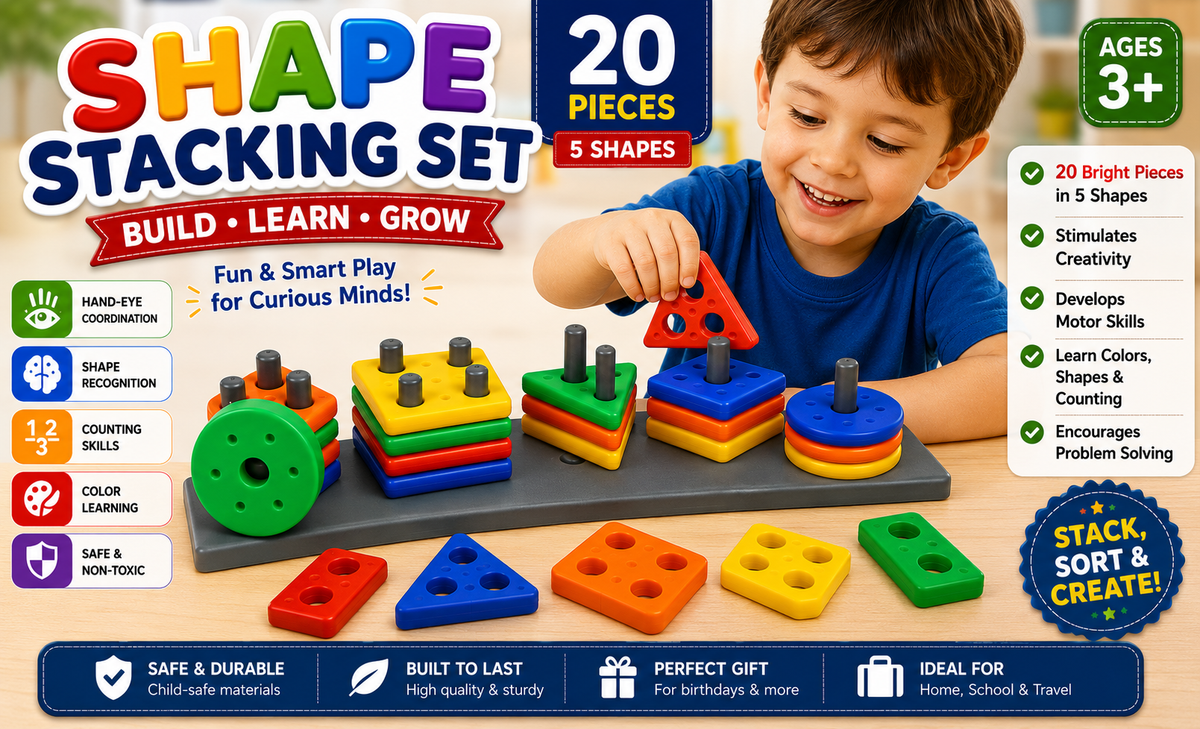 Montessori Shape Genius Kit — Shape Sorting & Stacking Toy for Toddlers