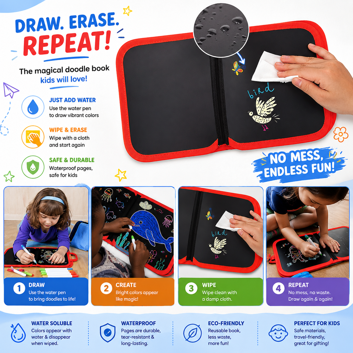 NeoScribble Genius Pad — Reusable Doodle & Learning Book for Kids